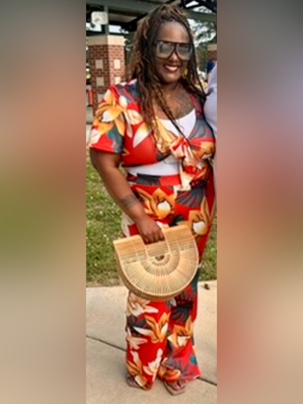 Pre-Loved Red Floral Two-Piece Set with Tie Front